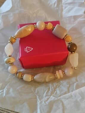 4 For $10 Gold Accent Peach and Cream Beaded Stretch Bracelet